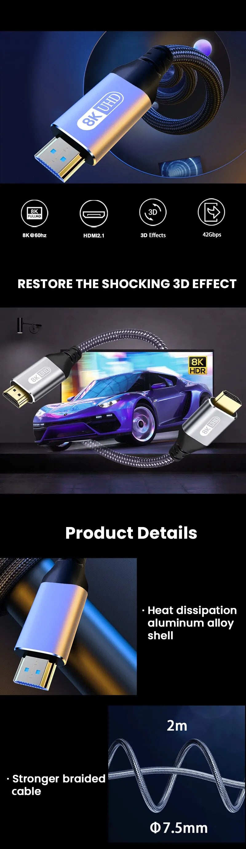NIERBO HDMI 2.1 Cable 8K 60Hz Ultra High Speed - Smarsty