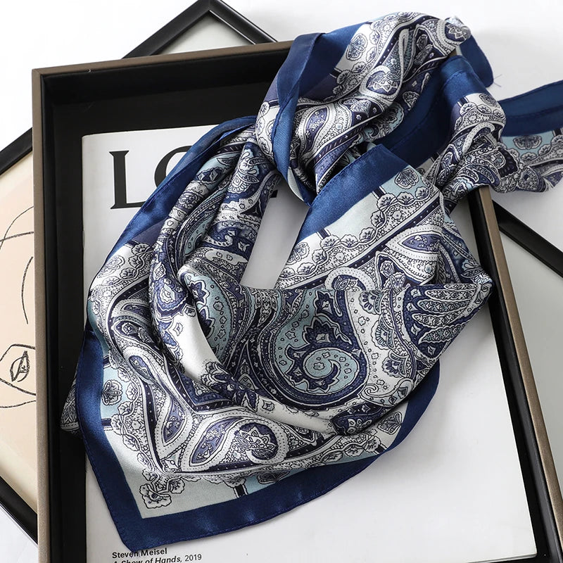 Bohemian Silk Square Scarf for Women Luxury Floral Print - Smarsty