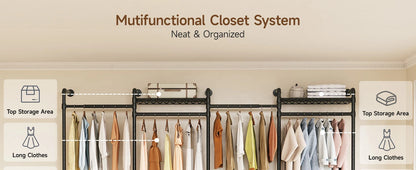 L4 Wall Mounted Industrial Pipe  Clothes Rack, Closet Organizer System with Rods Expandable, Clothing Rack, Corner Garment Rack