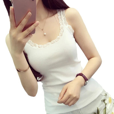 Black Tops Summer Sleeveless Women Tank Top With Lace Top Red Inside Wear Lace Camisoles Loose Underwear Womens Clothing Vest - Smarsty