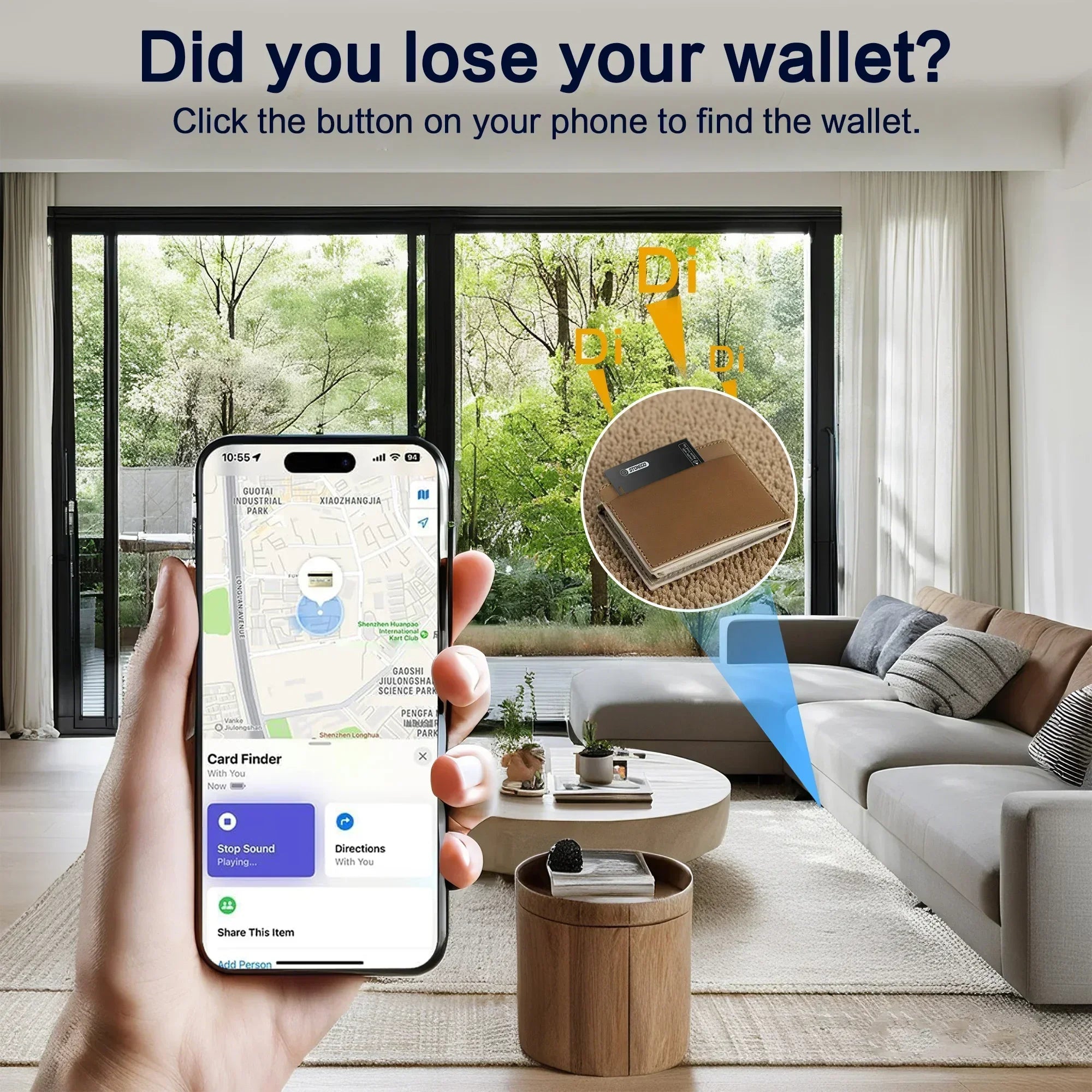 Ultra-Thin Bluetooth Wallet Tracker with Location Tracking - Smarsty