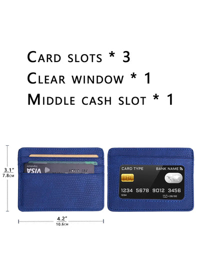Minimalist Slim Credit Card Holder with Transparent ID Window, Small Leather Card Wallet for Women Men - Smarsty