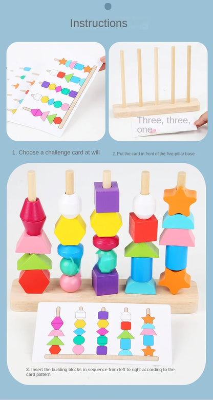 Montessori Wooden Toys Color Shape Matching Puzzle Game Colorful Beaded Color Cognition Early Educational Toys Gift for Children - Smarsty