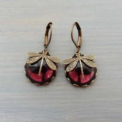 Vintage Dragonfly Drop Earrings with Moonstone Inlaid Design - Smarsty