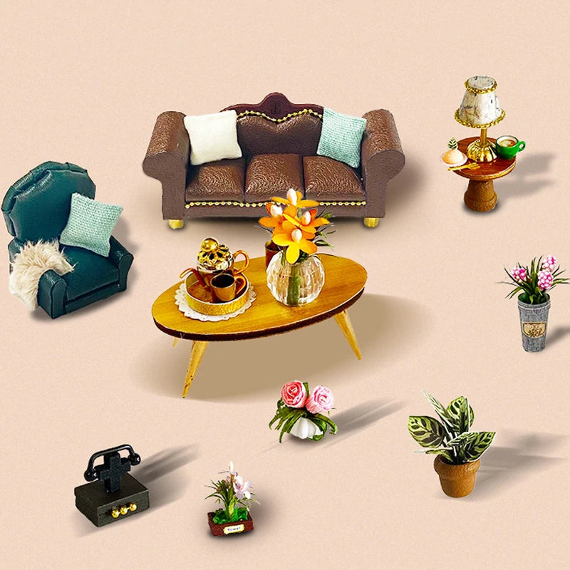 Wooden Doll House 3D Puzzle Assembly Building Model Kit Production Small Room Toys Home Bedroom Decoration With Furniture Light
