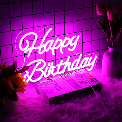 “Happy Birthday” LED neon sign For birthday party backdrop decorations, wall decorations and birthday gifts Dimmable 16”