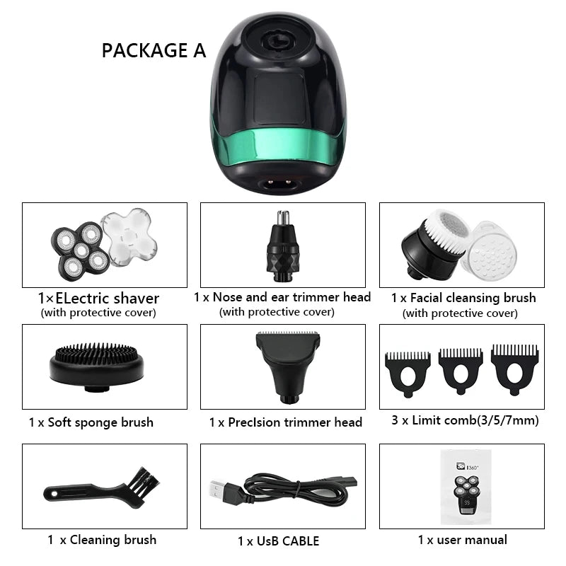 5 In 1 Men's Rechargeable Electric Shaver with Floating Heads - Smarsty