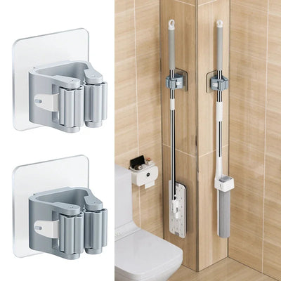 Mop Storage Storage Rack Bathroom Suction Hanging Pipe Traceless Mop Clip Broom Hanger Wall-Mounted Waterproof Mop Rack by Smarsty