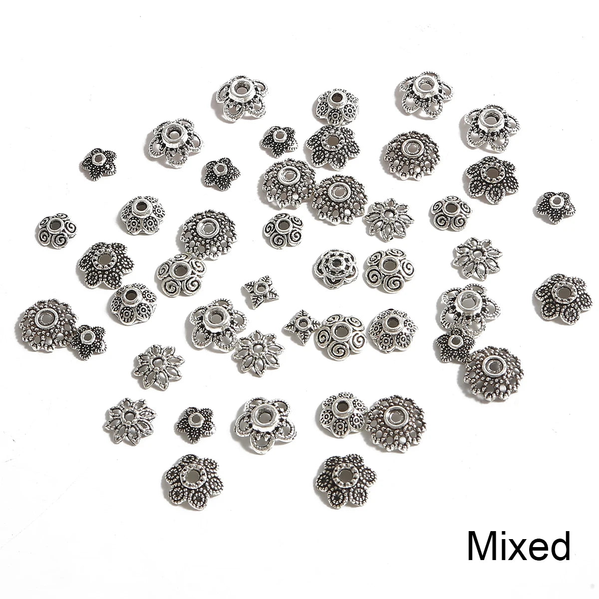 50pcs Tibetan Silver Leaf Flower Bead Caps for Jewelry Making - Smarsty