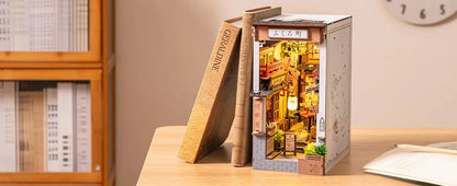 Robotime Sakura Wine Alley DIY Booknook with Lights DIY Miniature Dolls House Kit 3D Wooden Puzzle Bookend Bookshelf Decor Gift by Smarsty