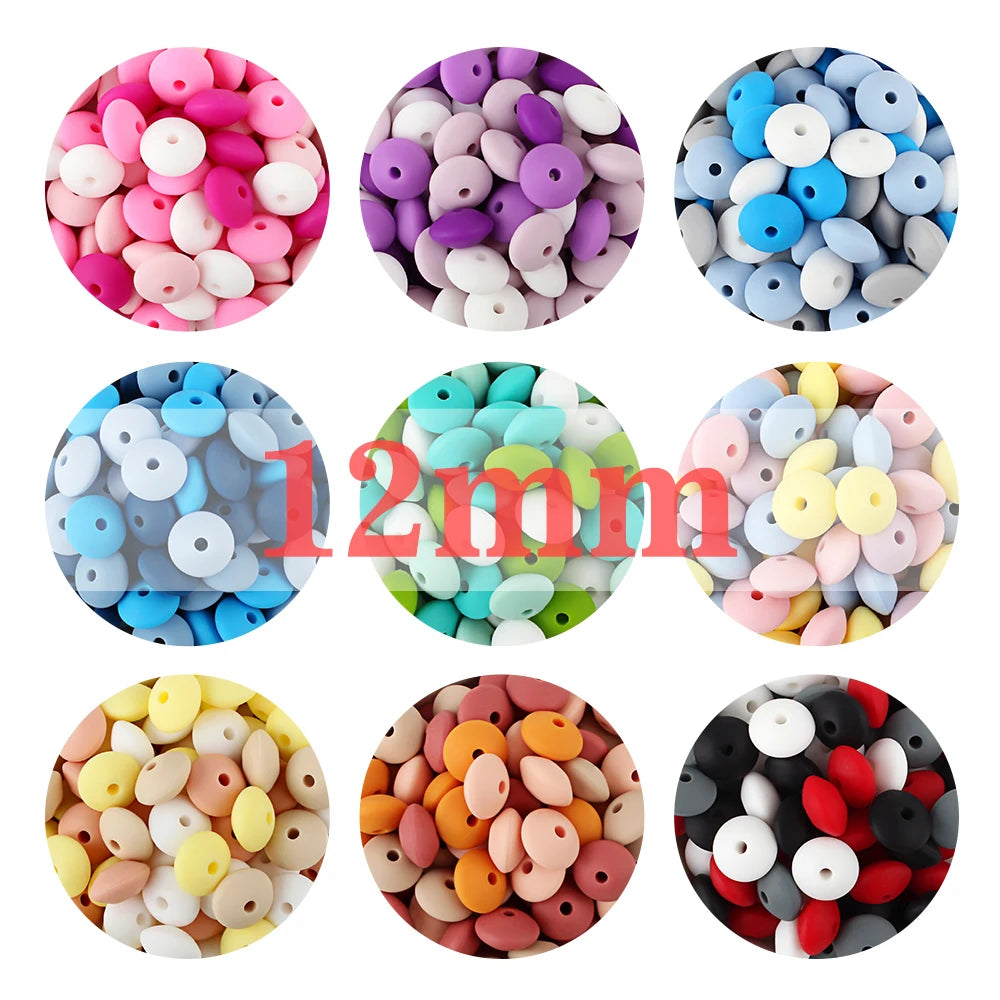 Silicone Beads 12mm Lentil Focal Beads Non Toxic Diy Set - Smarsty