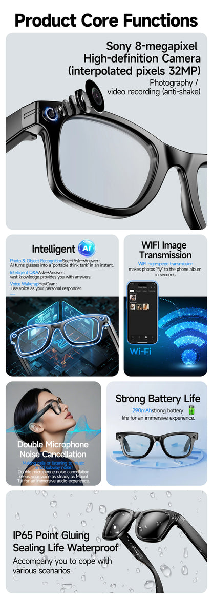 New 800W Camera AI Glasses Men Color-Changing Smart Translation Glasses Photo Video Recording Waterproof Call Smart Sunglasses - Smarsty