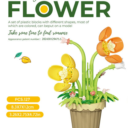 Building block flower simulation bouquet small particle assembly puzzle toy children's handmade DIY potted tabletop ornament - Smarsty