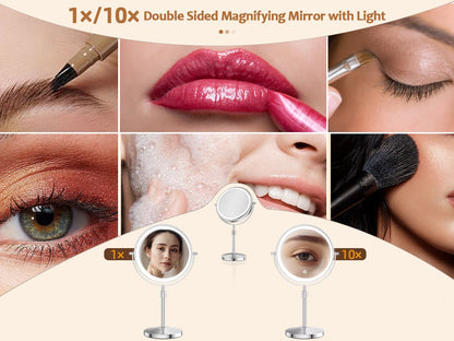 8 Inch Makeup Mirror With Light And 10X Magnification - Smarsty