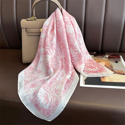 Bohemian Silk Square Scarf for Women Luxury Floral Print - Smarsty