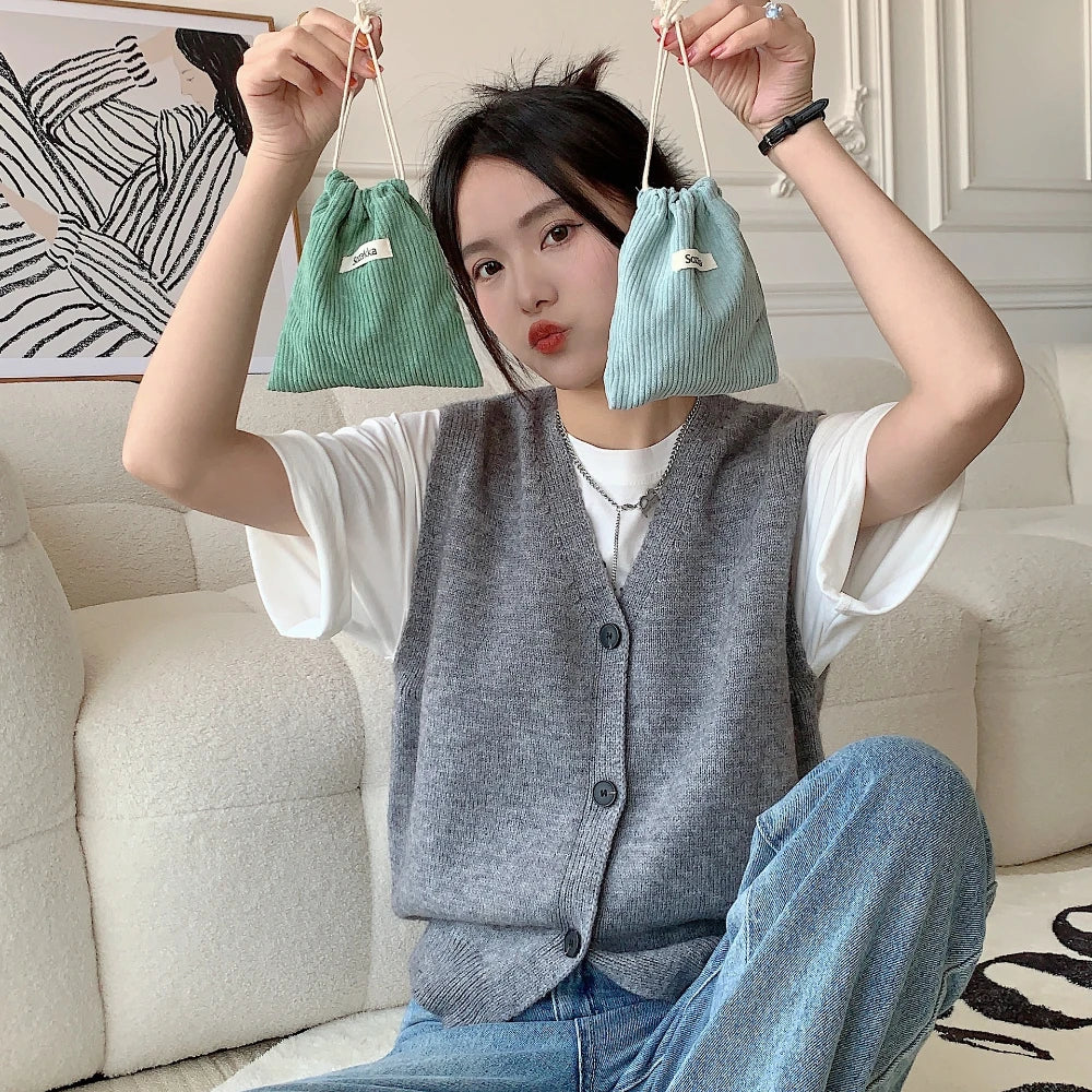 Solid Color Corduroy Drawstring Bag Christmas Gift Candy Jewelry Cosmetics Coins Keys Organizer Packing Bags Storage Bag Pouch - Smarsty