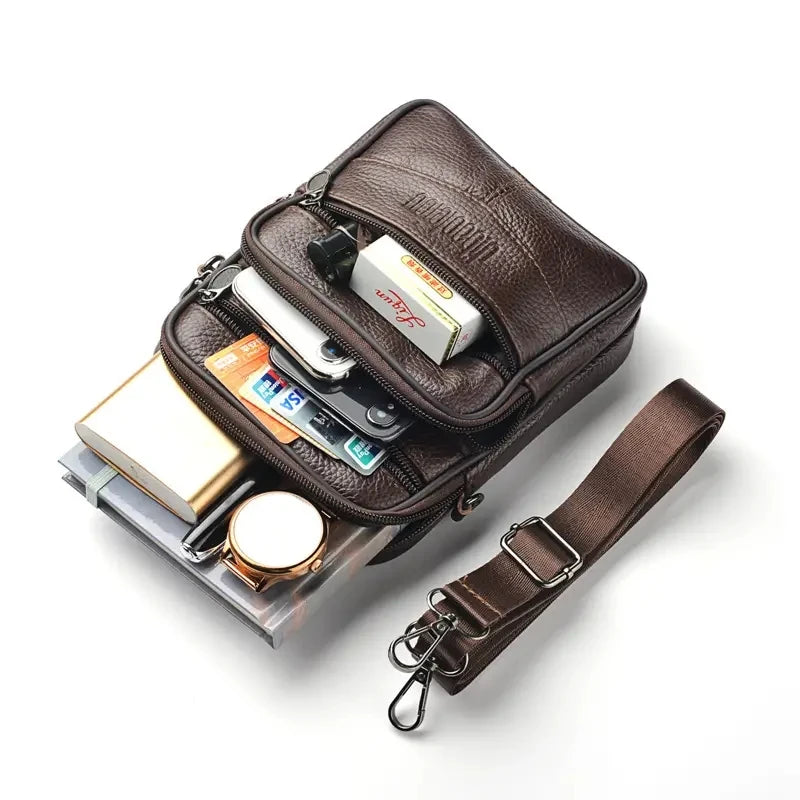 Mens Genuine Leather Crossbody Bag Vertical Multifunctional - Smarsty