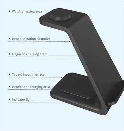 Three In One Wireless Charger Stand Fast Charging Dock - Smarsty