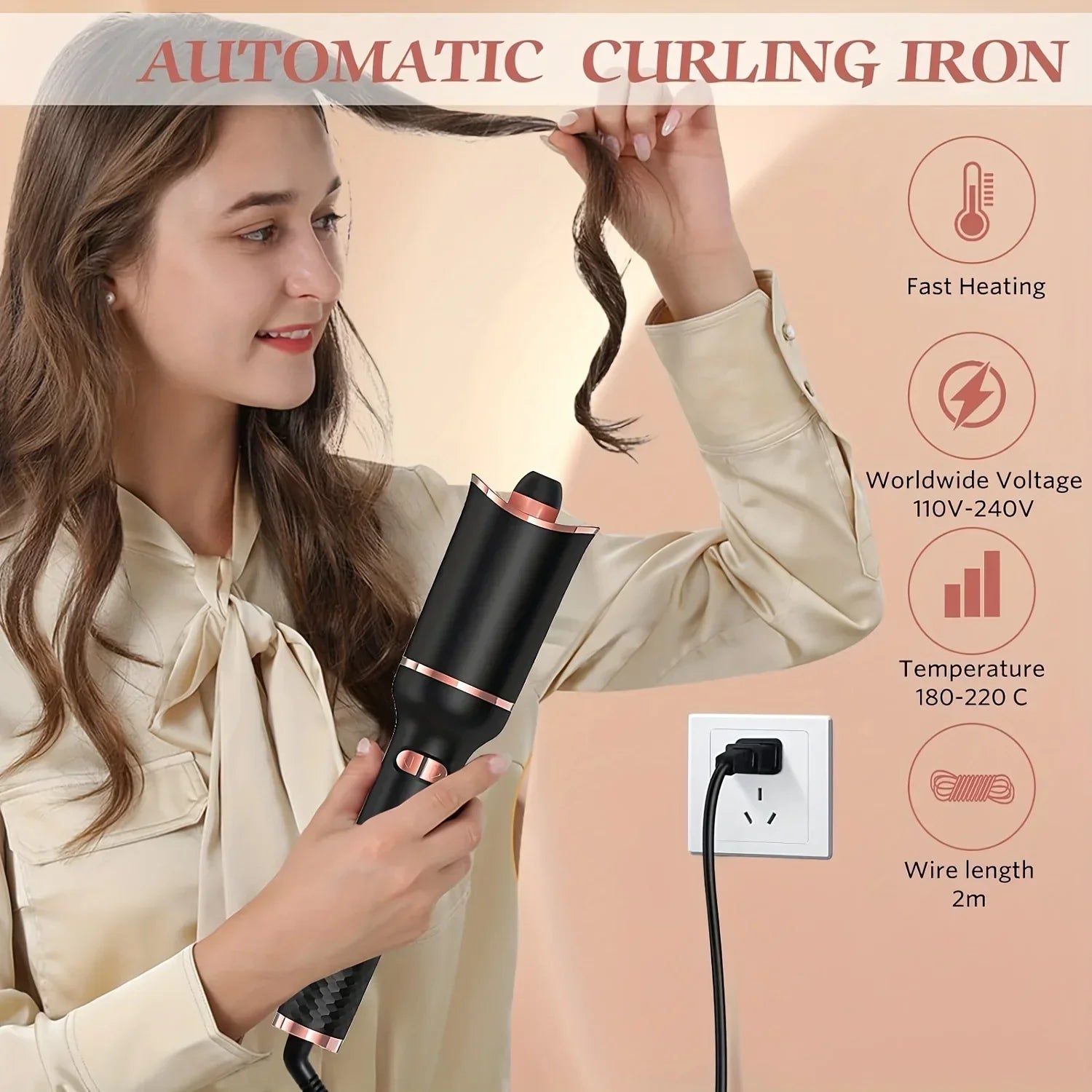 TINSOL Automatic Ceramic Curling Iron for Effortless Curls - Smarsty