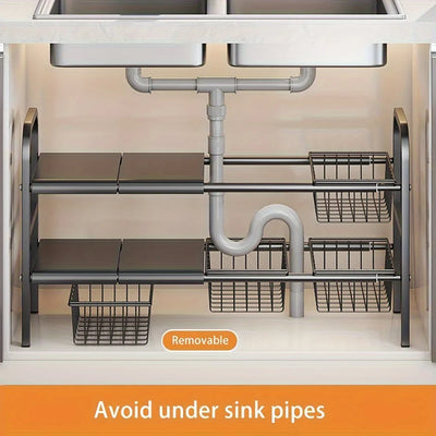 1 Set Multi-Use Kitchen Under Bathroom Sink Organizers - Expandable Cabinet Shelf Organizer Storage Rack by Smarsty