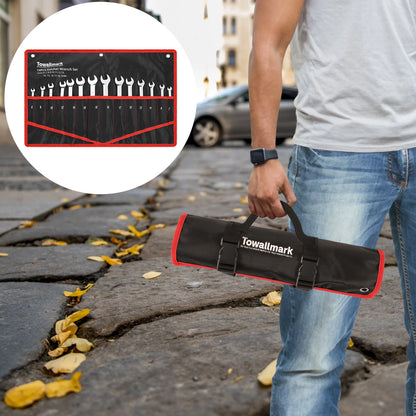 14-Piece Wrench Set, Ratcheting Wrench Set, Metric 6-19mm,Chrome Vanadium Steel with Storage Bag for truck/garage projects, etc.