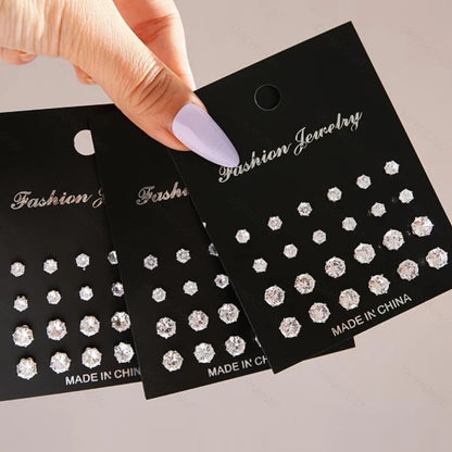 Maximum 36 Pairs Shiny Zircon Stud Earrings Set - Smarsty