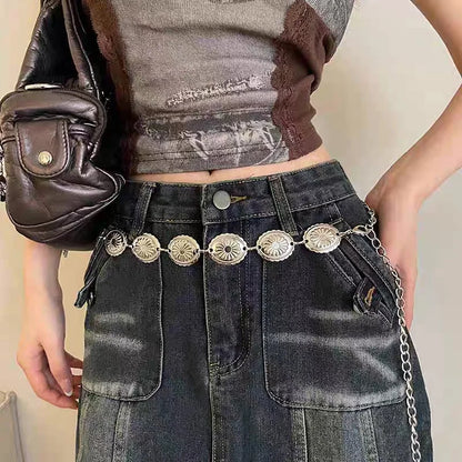 Silver Retro Waist Chain Belt Thin Metal Accessory - Smarsty
