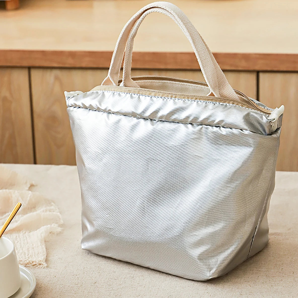 Canvas Insulated Lunch Bag With Zipper Travel Easy Clean - Smarsty