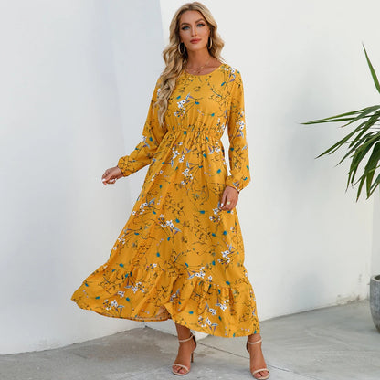 2023 Sping Summer Bohemian Women Maxi Dress Casual Long Sleeve High Waist Beach Woman Chiffon Dresses Floral Vestidoes Mujer New - Smarsty