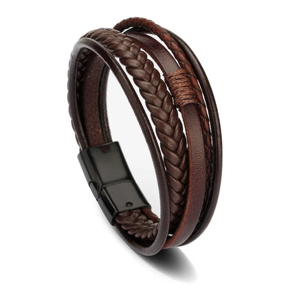 Trendy Leather Bracelets For Men Multilayer Braided Rope - Smarsty