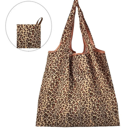 Leopard Print Large Capacity Tote Bag Foldable Washable - Smarsty