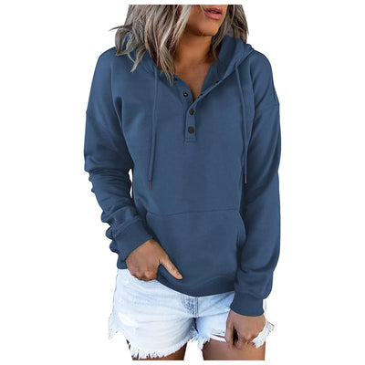European and N Women's Long-sleeved Loose Casual Hooded Drawstring Pocket Hoodie - Smarsty