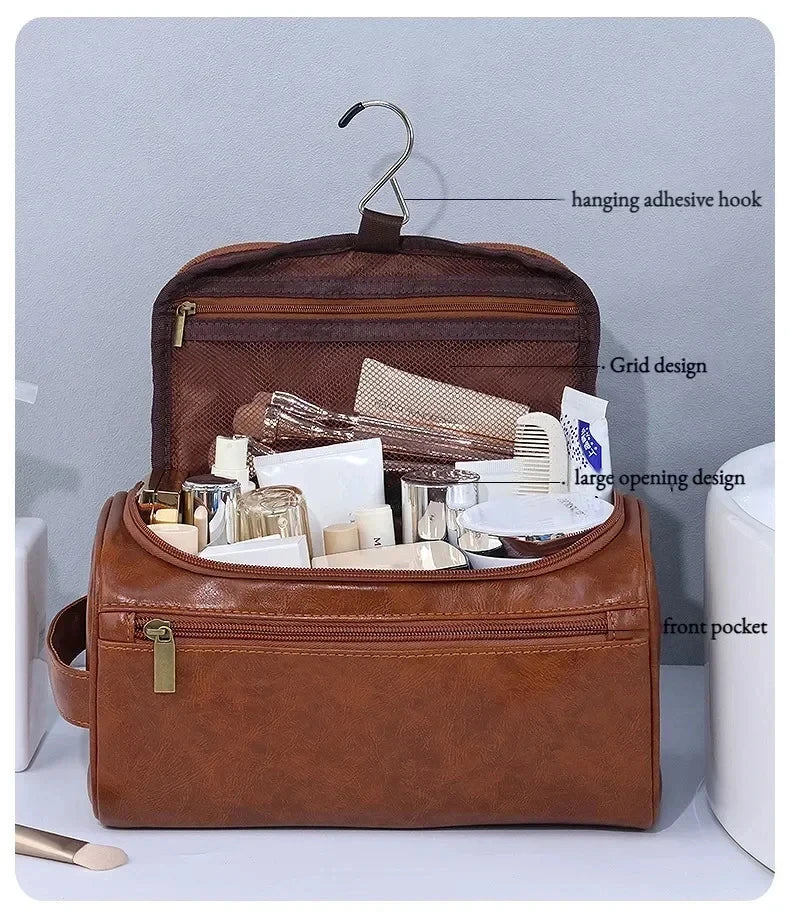 Leather Toiletry Bag for Men Women Dopp Kit Mens Hanging Toiletry Bag Travel Toiletry Bag for Traveling Large Cosmetic Bag for T - Smarsty