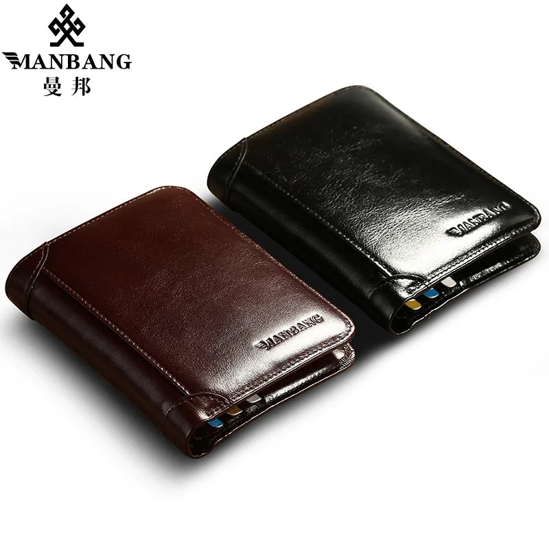 ManBang Classic Style Wallet Genuine Leather Men Wallets Short Male Purse Card Holder Wallet Men Fashion High Quality - Smarsty