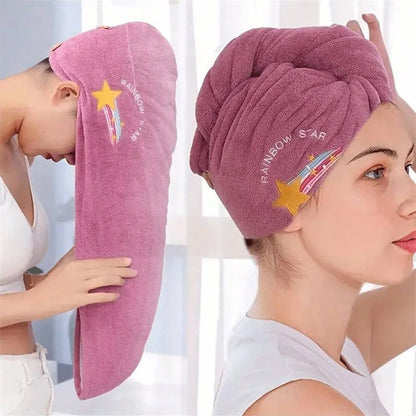 1Pc Embroidery Style Hair Drying Cap, Coral Fleece Thickened Hair Towel for Bathroom, Women's Absorbent Quick Drying Shower Cap, - Smarsty
