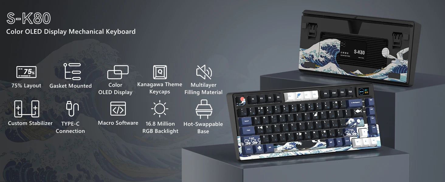 Wired Mechanical Keyboard With OLED Display Hot Swappable