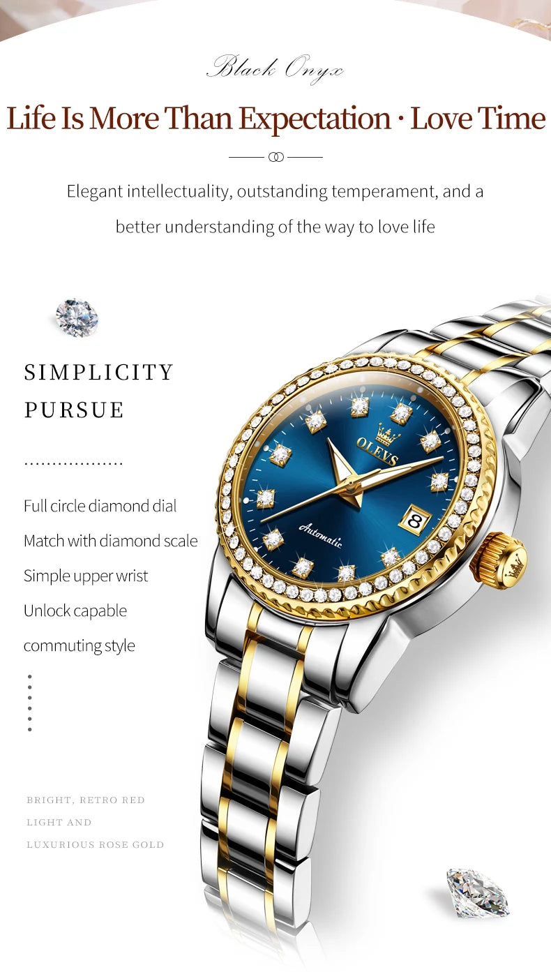OLEVS Women's Automatic Waterproof Luxury Watch with Luminous Dial - Smarsty