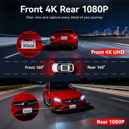 REDTIGER  A4 4k Dash Cam Front and Rear Drive Recorder GPS& 5G WiFi Touch Screen Night Vision 24H Parking Mode Voice Control