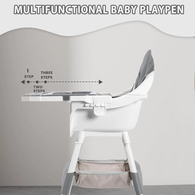 Convertible Foldable High Chair – Easy to Clean, Padded Seat with Footrest, Tray & Cup Holder (6 Months-3 Years, 15kg Max)