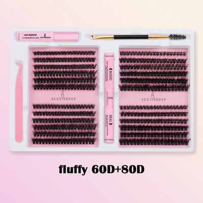 DIY False Eyelashes Clusters Extensions Individual Lashes Cluster Natural Segmented With glue,Remover,lash brush，tweezers - Smarsty