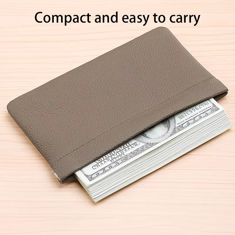 Self-closing first-layer genuine cowhide long wallet passport driver's license document holder data cable cosmetic bag storage