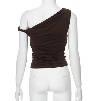 Simple Basic Casual Summer Tank Top Sleeveless Solid Color Off Shoulder Side Ruched Crop Tops Vestidos Spring Women T S - Smarsty