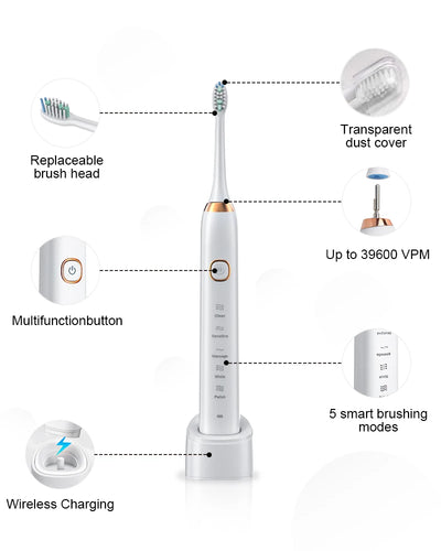 Sarmocare Electric Sonic Toothbrush with 8 Brush Heads - Smarsty