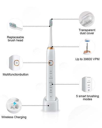 Sarmocare Electric Sonic Toothbrush with 8 Brush Heads - Smarsty