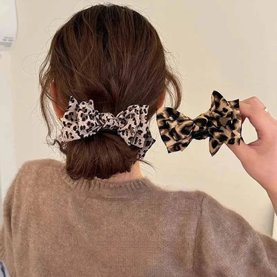 Vintage Leopard Print Bow Hair Accessory for Women - Smarsty