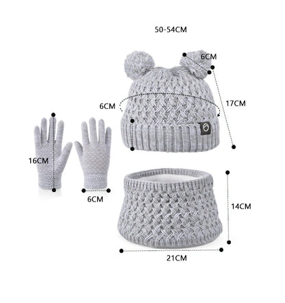 Winter Kids Hat Set Warm Beanie Scarf Gloves Pompom Fleece - Smarsty