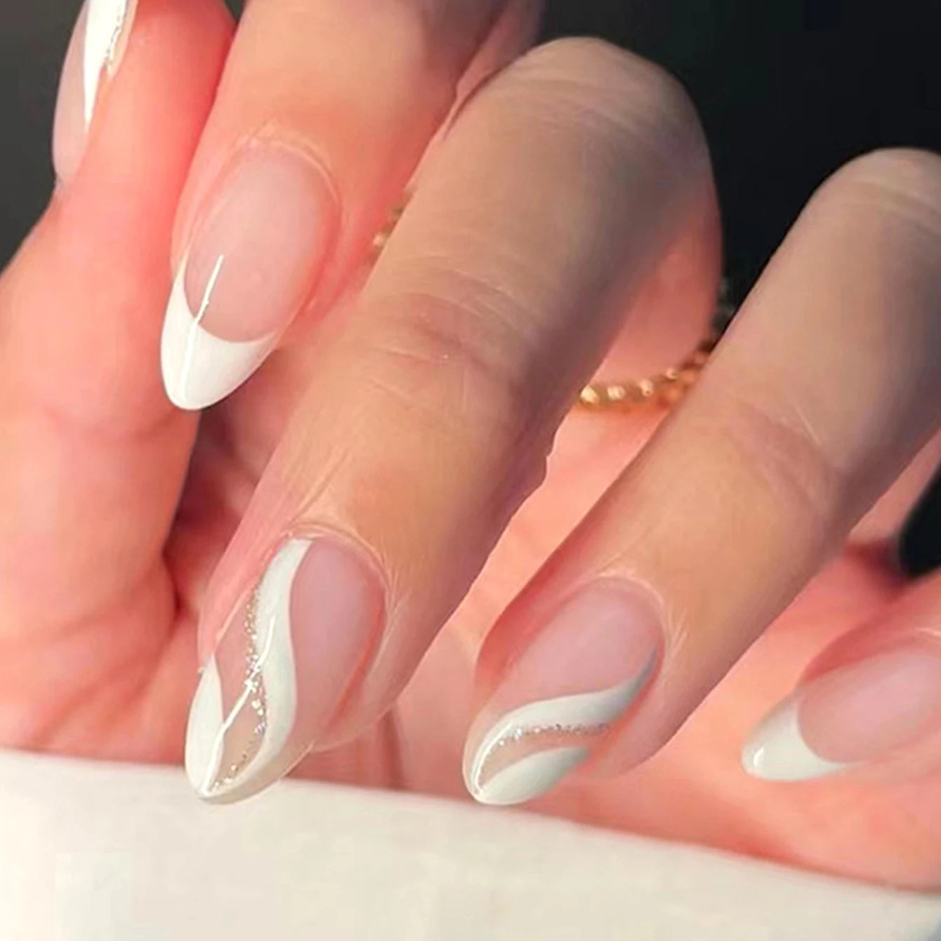 24PCS Pink French Fake Nails for Parties - Smarsty