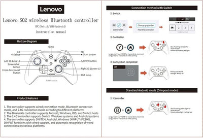 Lenovo S02 Wireless Game Controller with Dual Vibration - Smarsty