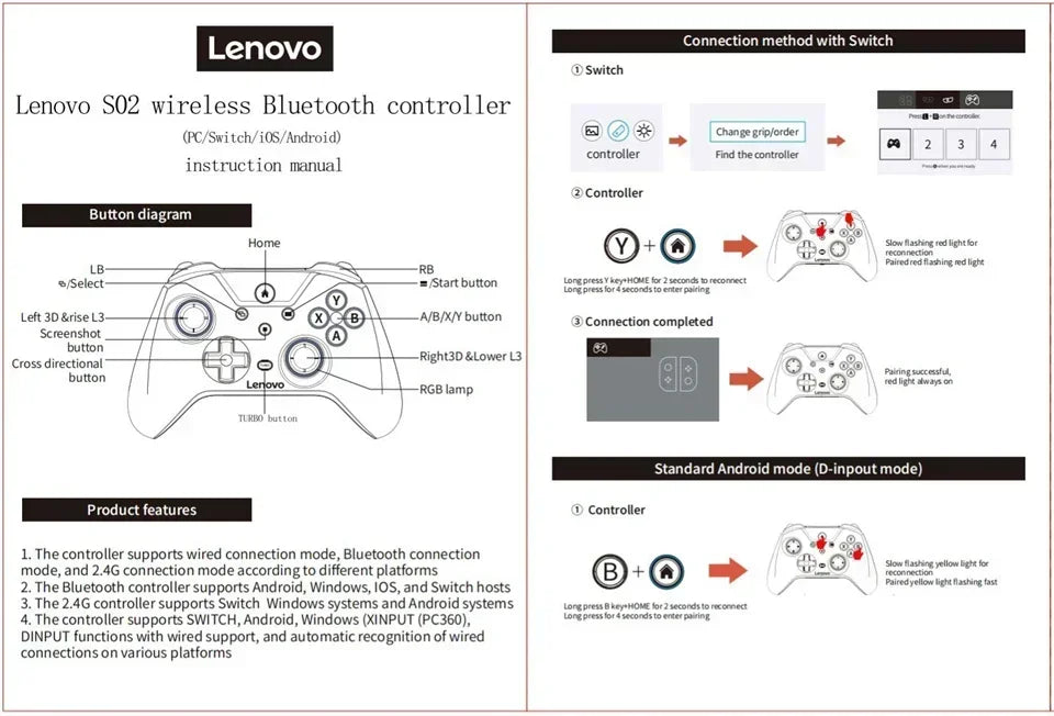 Lenovo S02 Wireless Controller for Nintendo Switch and PC - Smarsty