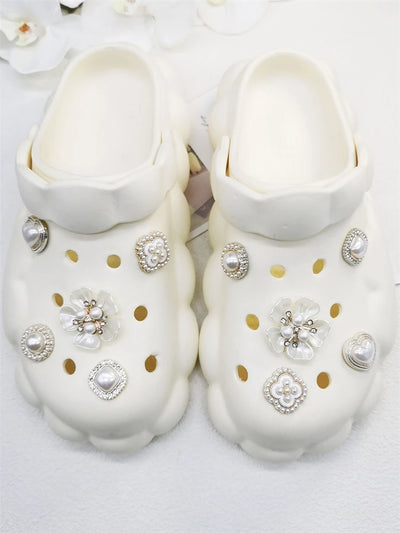 10PCS Shoe Charms ABS Decorations Accessories DIY Ornament Pins For Clog Buckle Lady Garden Shoes Elegant Pearl Floral Design - Smarsty